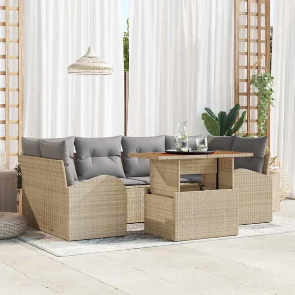 Ensemble de canapé de jardin 7 pcs beige et gris clair