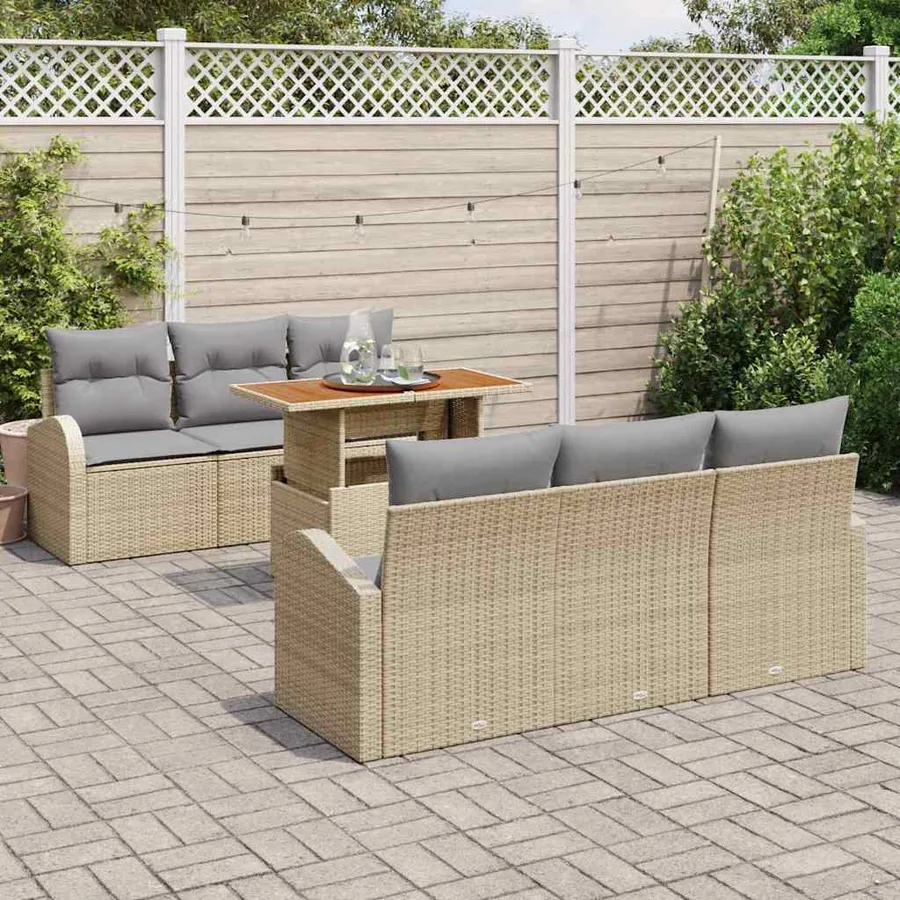 Ensemble de canapé de jardin 7 pcs beige et gris clair - 3