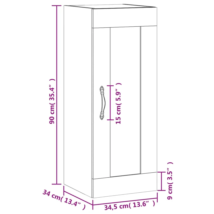 Armoire murale chêne fumé 34,5x34x90 cm bois d'ingénierie - 14