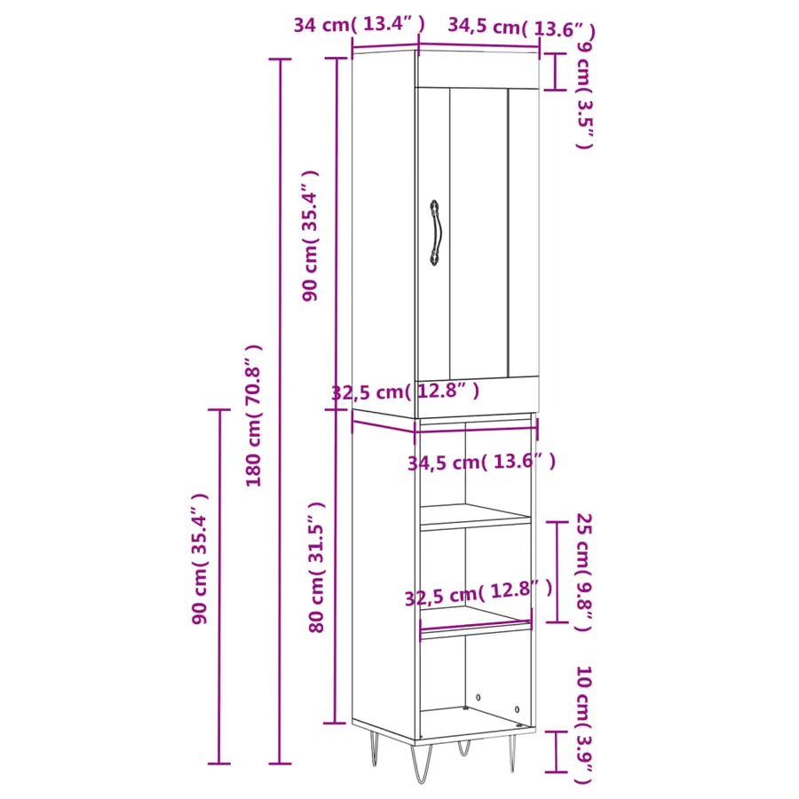 Buffet haut Chêne fumé 34,5x34x180 cm Bois d'ingénierie - 13