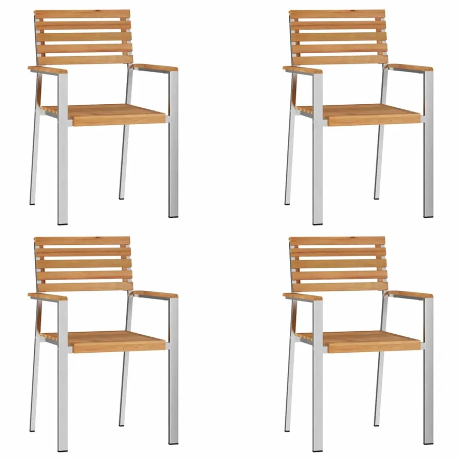 Chaise de jardin 4 pcs Bois Teck Massif et Acier Inoxydable - 4