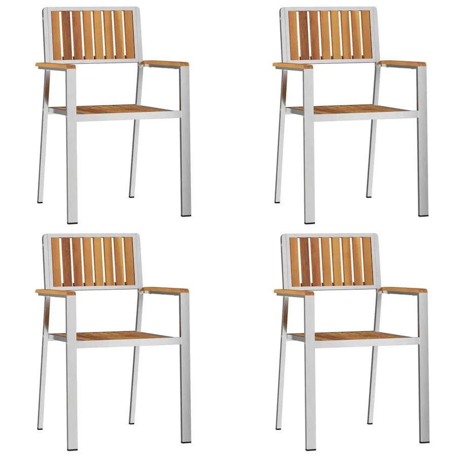 Chaise de jardin 4 pcs Bois d'acacia massif et acier inoxydable - 2