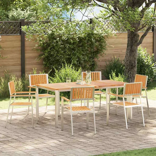 Chaise de jardin 6 pcs Bois de teck massif et acier inoxydable