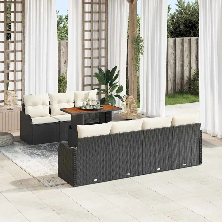 Ensemble de canapé de jardin avec coussin 8 pcs Noir et crème