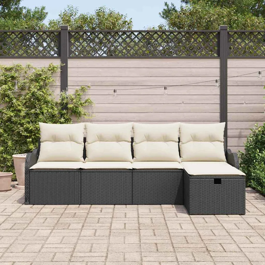 Ensemble de canapé de jardin 5 pcs Noir et crème Poly rotin - 3