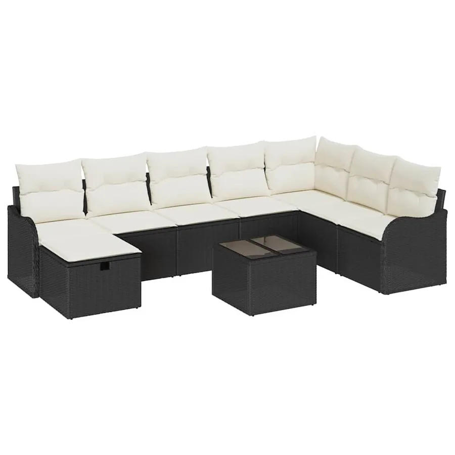 Ensemble de Canapés avec coussin 9 pcs Noir et Crème polyrotin - 2