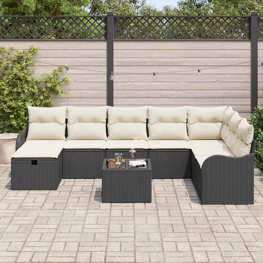 Ensemble de Canapés avec coussin 9 pcs Noir et Crème polyrotin - 3