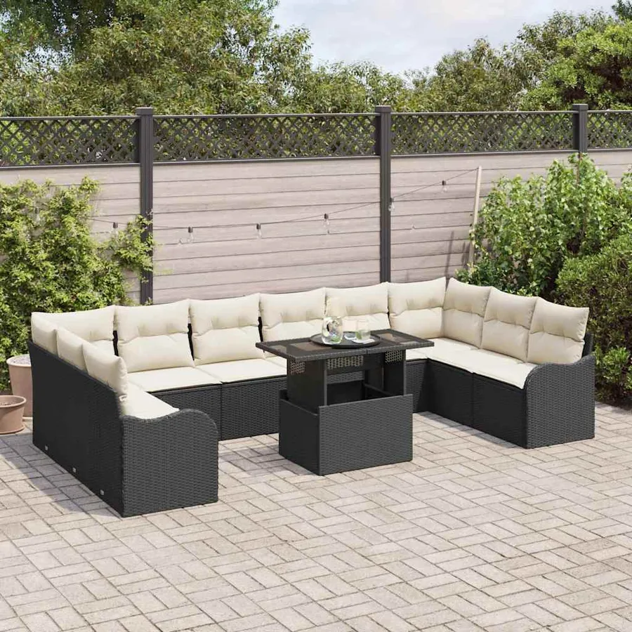 Ensemble de canapé de jardin 11 pcs Noir Poly Rattan - 3