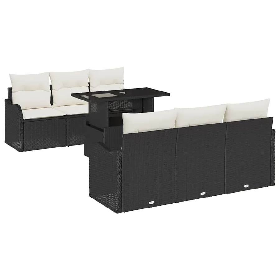 Ensemble de canapé de jardin 7 pcs Noir Poly Rattan - 2