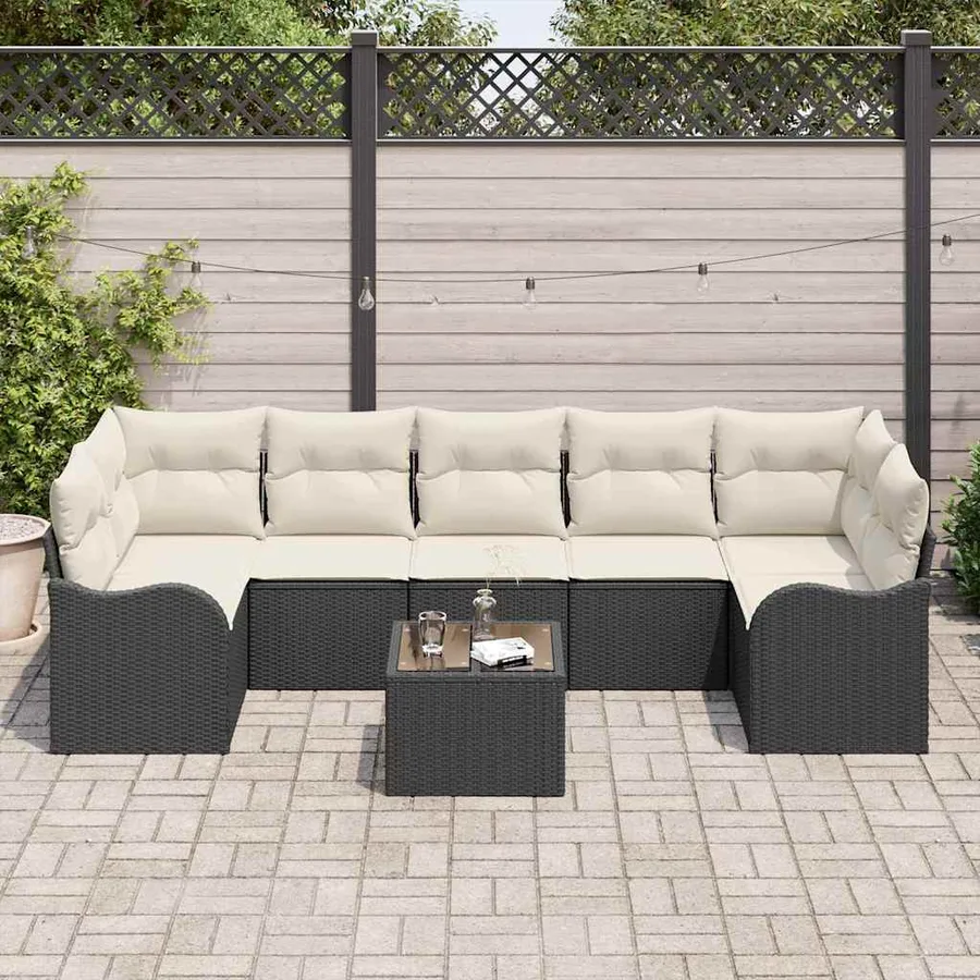 Ensemble de canapé de jardin avec coussin 8 pcs Noir et Crème - 3