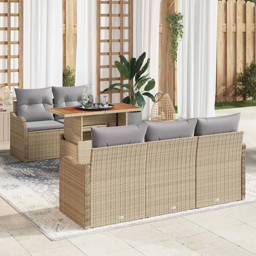 Ensemble de canapé de jardin 6 pcs Beige et Gris clair