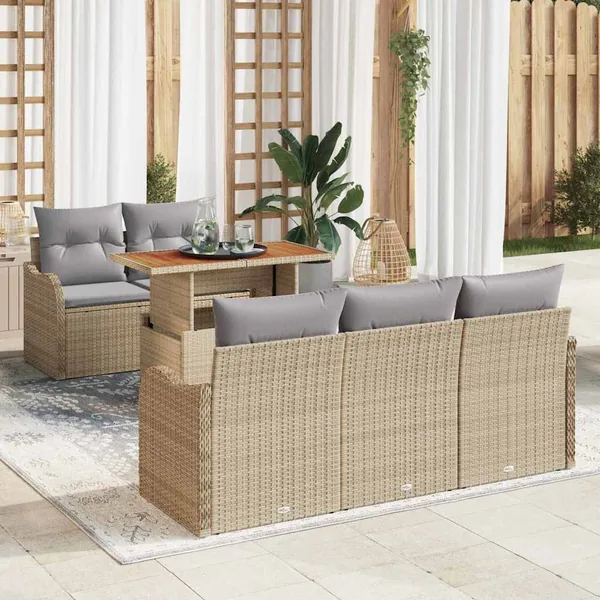 Ensemble de canapé de jardin 6 pcs Beige et Gris clair