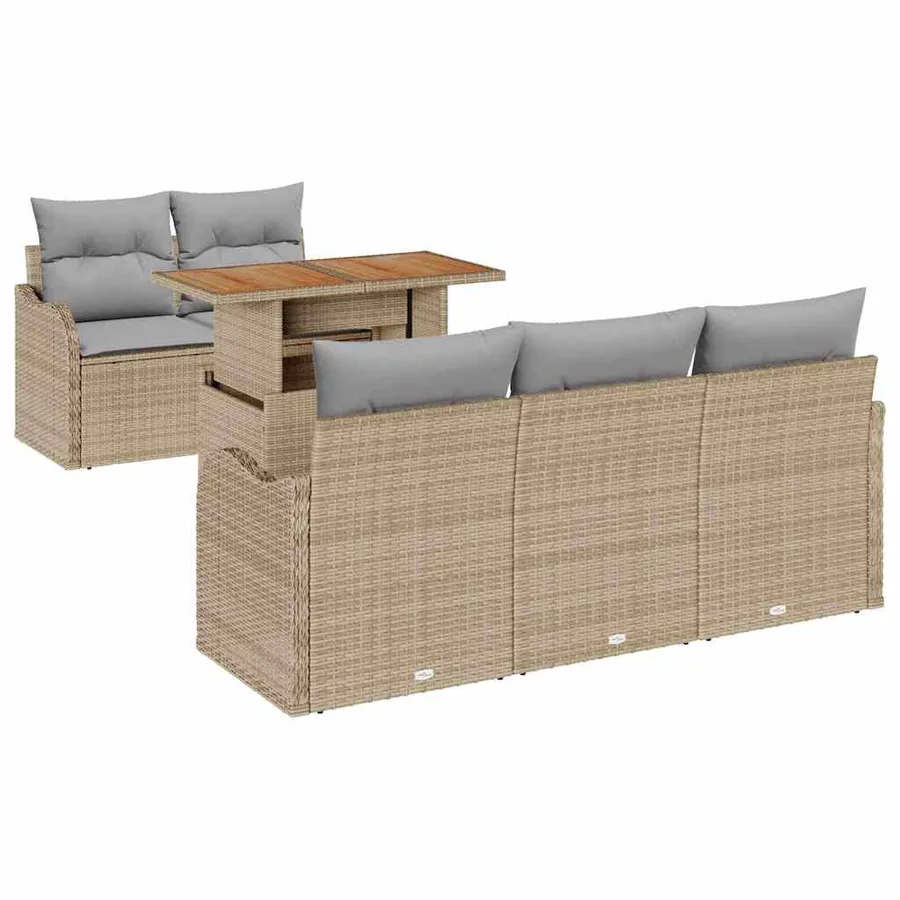 Ensemble de canapé de jardin 6 pcs Beige et Gris clair - 2