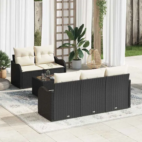 Ensemble de canapé de jardin avec coussin 6 pcs Noir et Crème