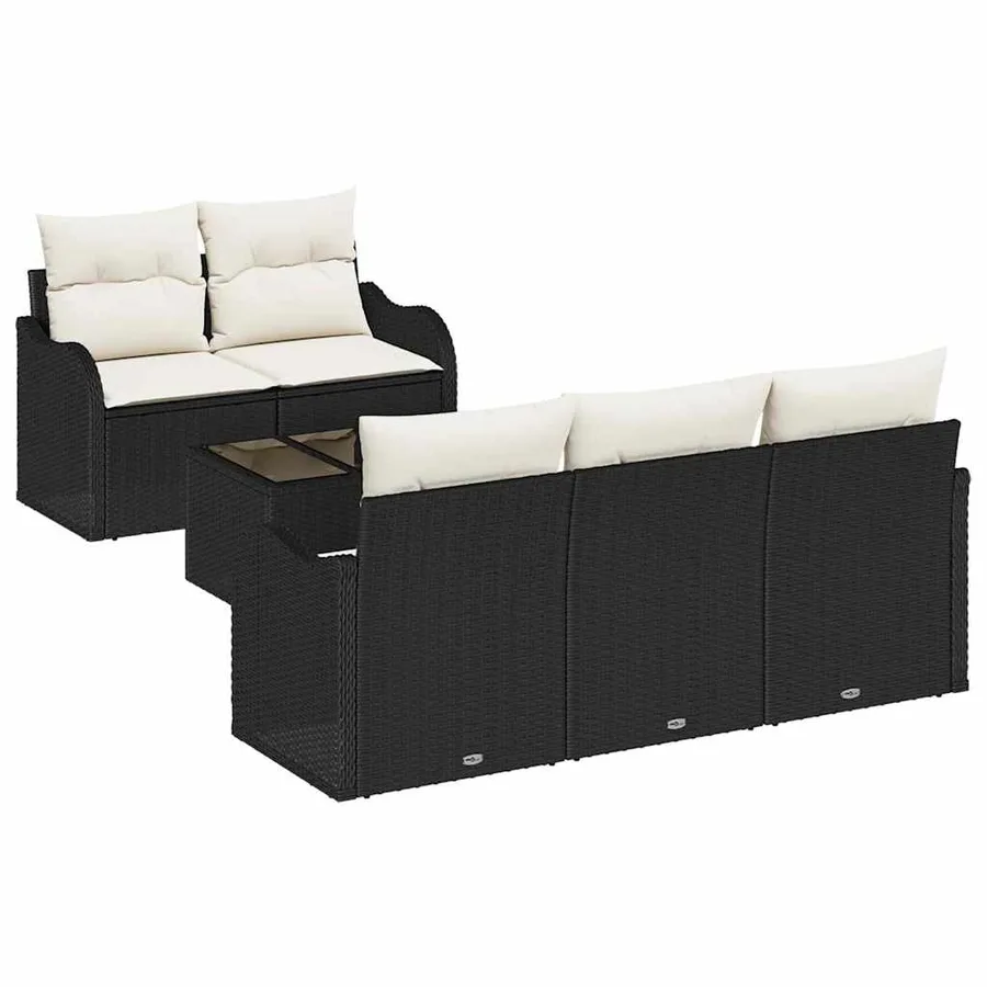 Ensemble de canapé de jardin avec coussin 6 pcs Noir et Crème - 2