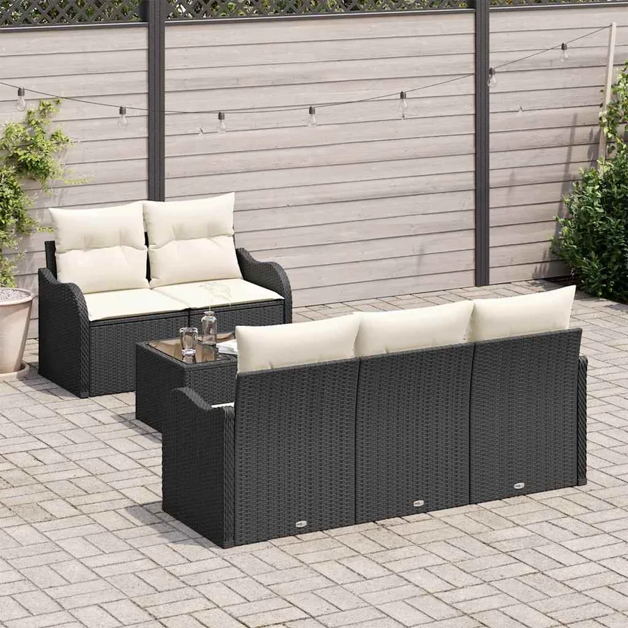 Ensemble de canapé de jardin avec coussin 6 pcs Noir et Crème - 3