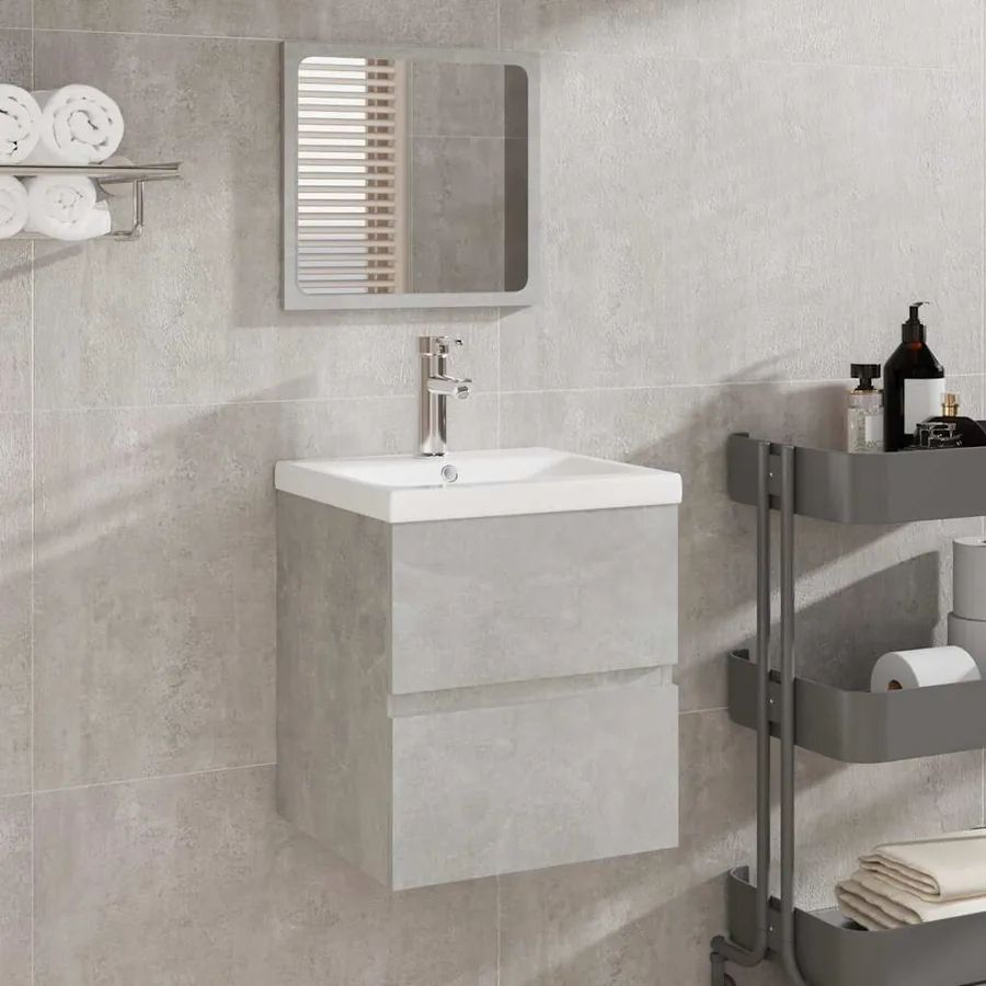 Armoire de bain avec miroir gris béton bois d'ingénierie