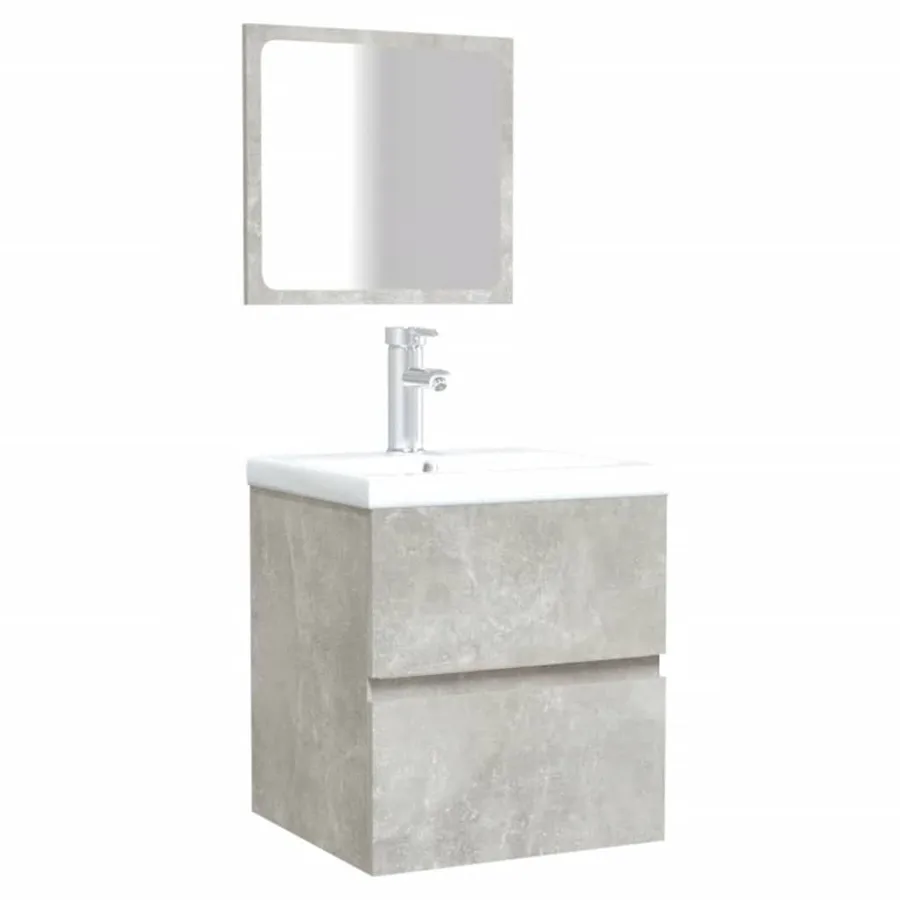 Armoire de bain avec miroir gris béton bois d'ingénierie - 4
