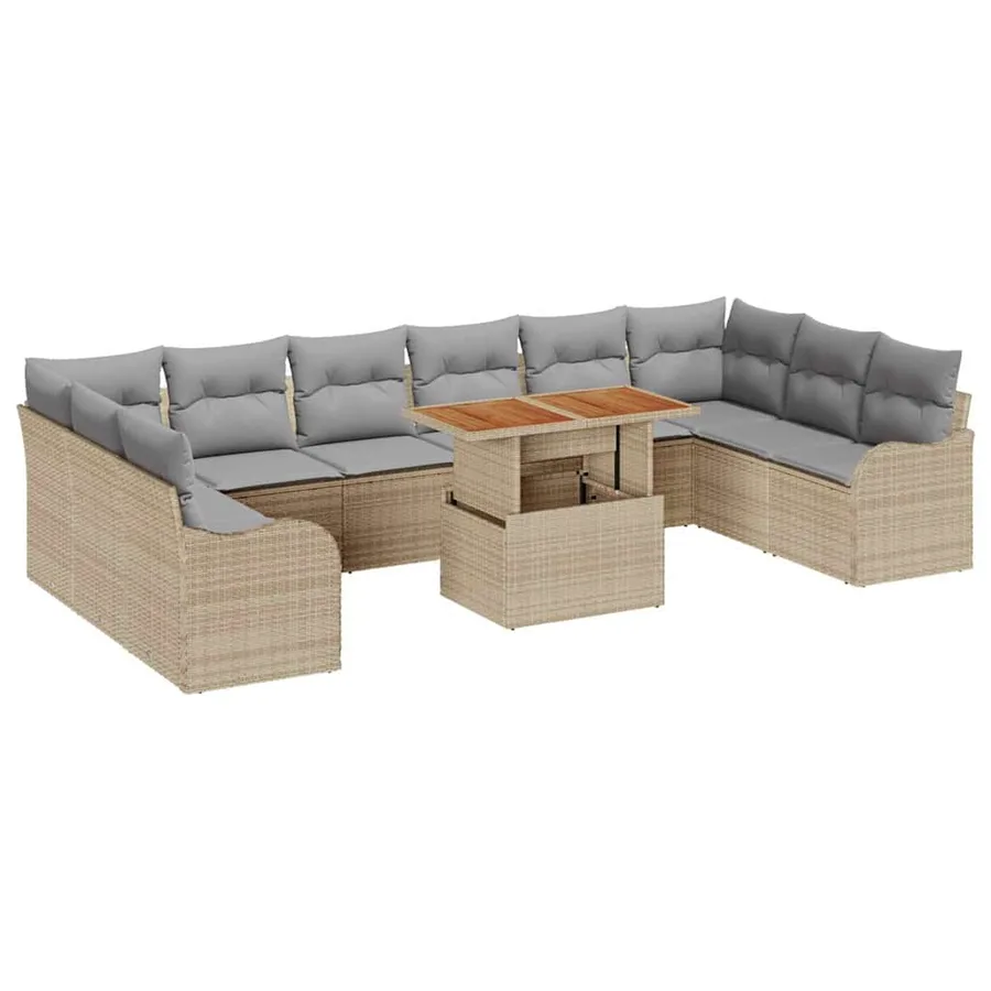 Ensemble de canapé de jardin 11 pcs beige et gris clair - 2
