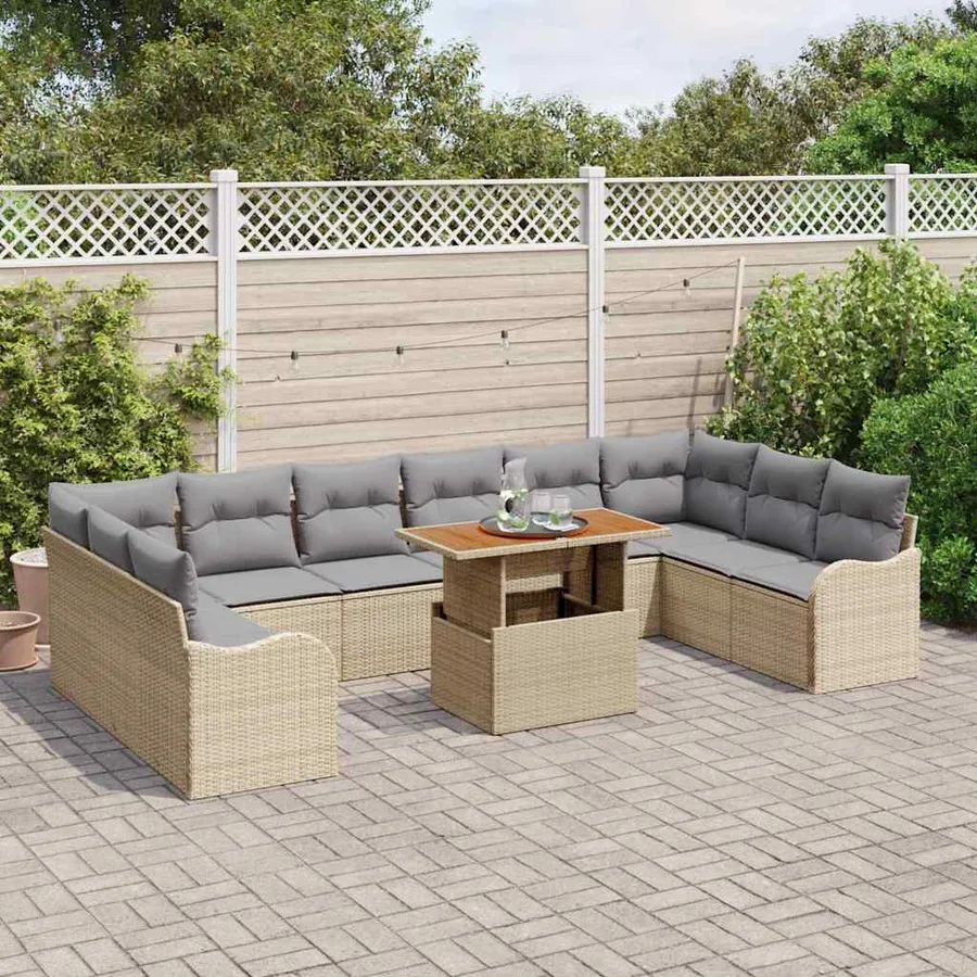 Ensemble de canapé de jardin 11 pcs beige et gris clair - 3