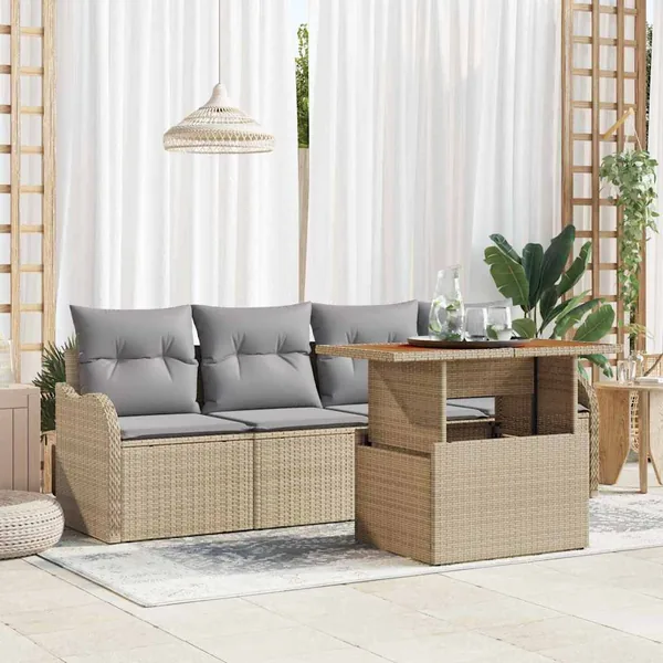 Ensemble de canapé de jardin 5 pcs Beige et Gris clair