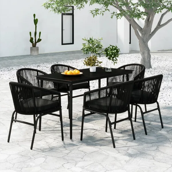 Ensemble à manger de jardin 7 pcs Noir