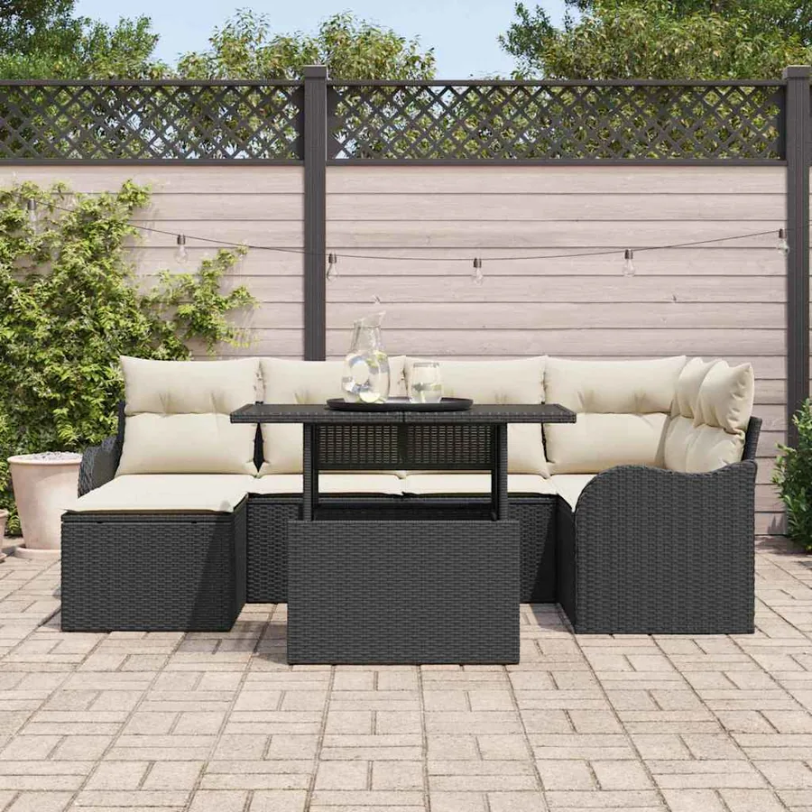 Ensemble de canapé de jardin avec coussin 7 pcs Noir Poly rotin - 3