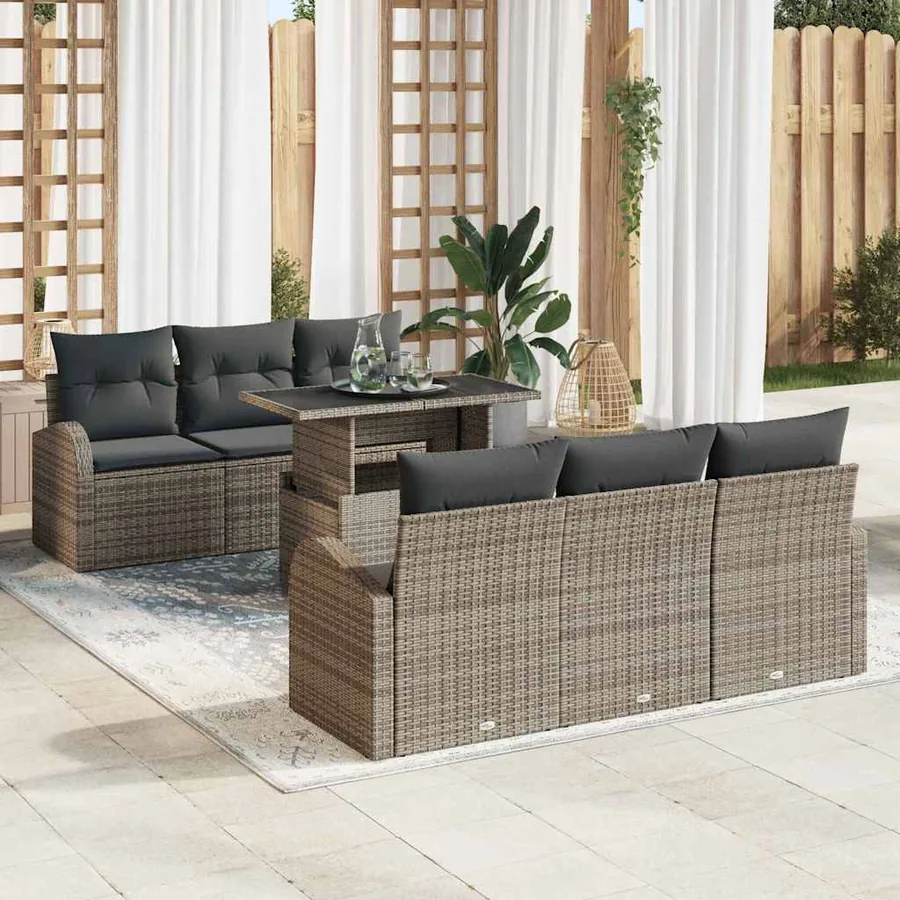 Ensemble de canapé de jardin 7 pcs Gris Poly Rattan