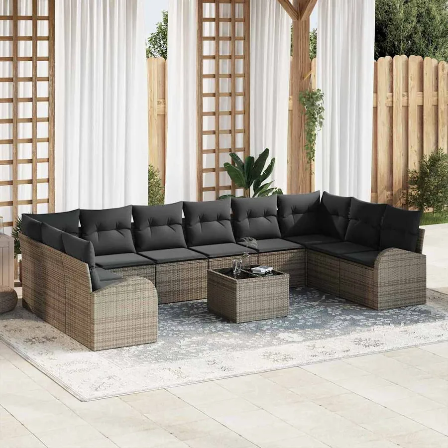Ensemble de canapé de jardin 11 pcs Gris clair polyrotin