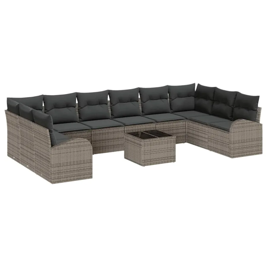 Ensemble de canapé de jardin 11 pcs Gris clair polyrotin - 2