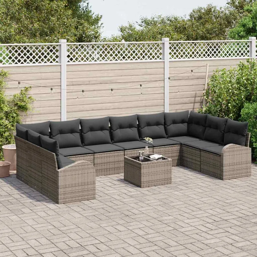 Ensemble de canapé de jardin 11 pcs Gris clair polyrotin - 3