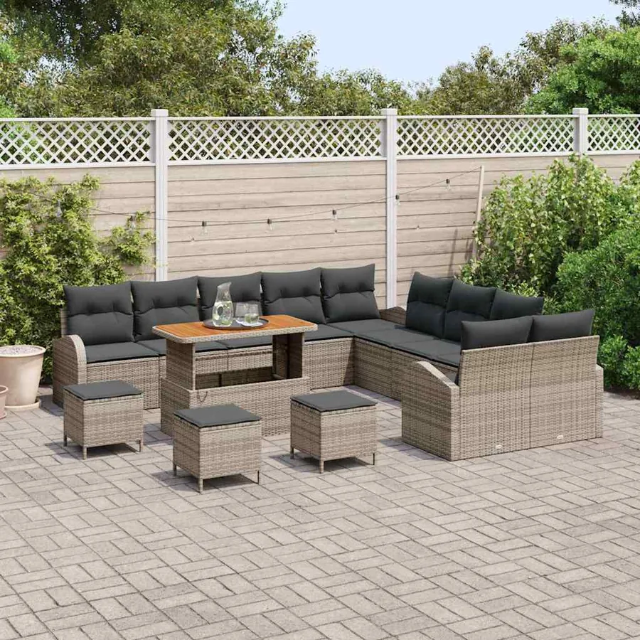 Ensemble de canapé de jardin avec coussin 14 pcs Gris - 3