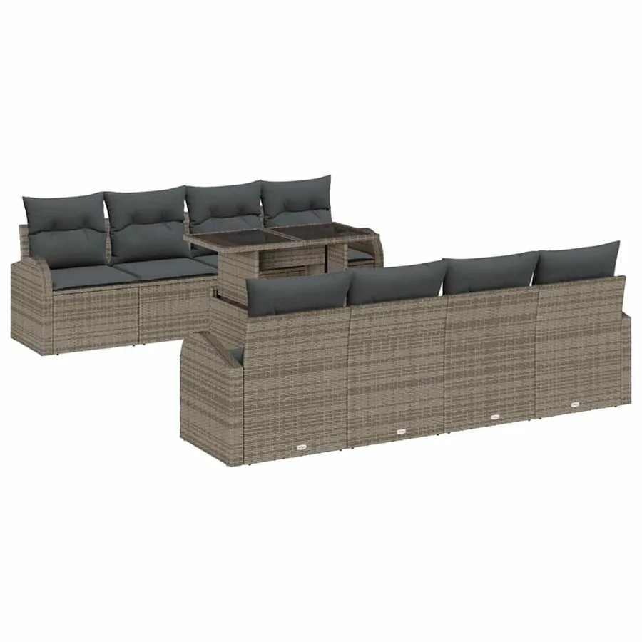 Ensemble de canapé de jardin 9 pcs Gris Poly Rattan - 2