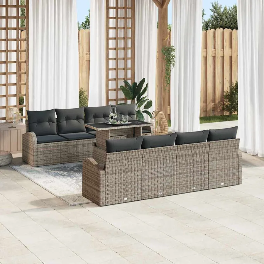 Ensemble de canapé de jardin 9 pcs Gris Poly Rattan - 3