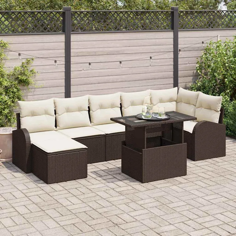 Ensemble de canapé de jardin avec coussin 8 pcs Marron et crème