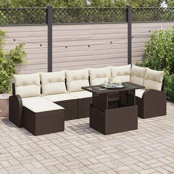 Ensemble de canapé de jardin avec coussin 8 pcs Marron et crème