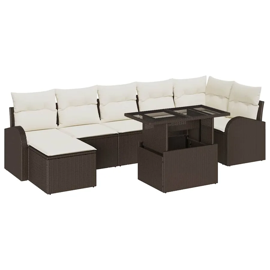 Ensemble de canapé de jardin avec coussin 8 pcs Marron et crème - 2
