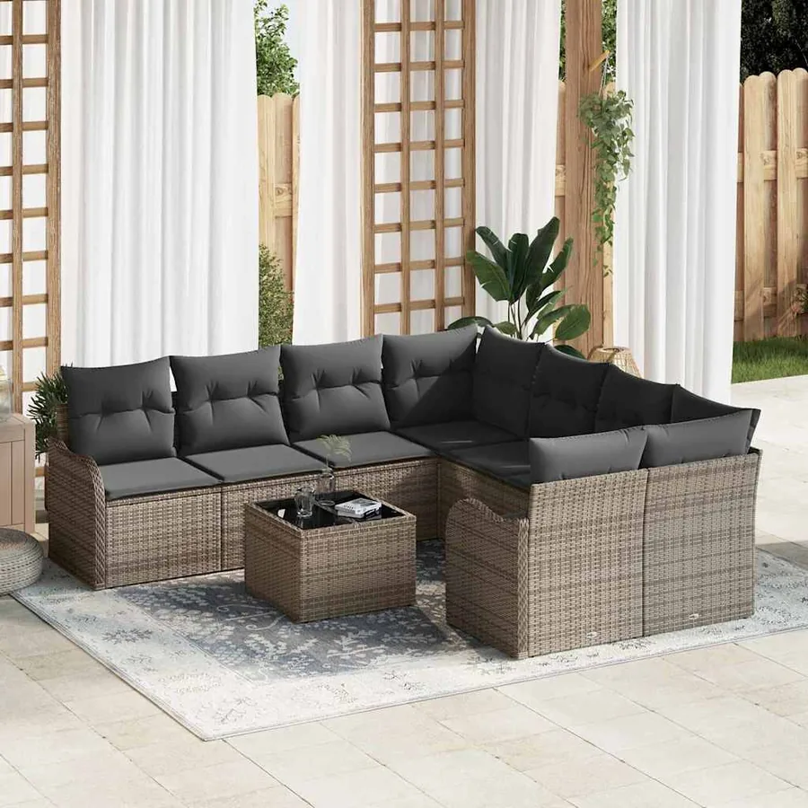 Ensemble de canapé de jardin avec coussin 9 pcs Gris