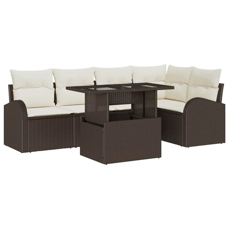 Ensemble de canapé de jardin 6 pcs Marron et Crème polyrotin - 2