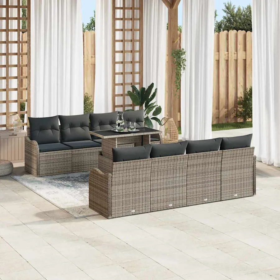 Ensemble de canapé de jardin 9 pcs Gris Poly Rattan - 3