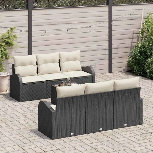 Ensemble de canapé de jardin 7 pcs Noir et Crème polyrotin