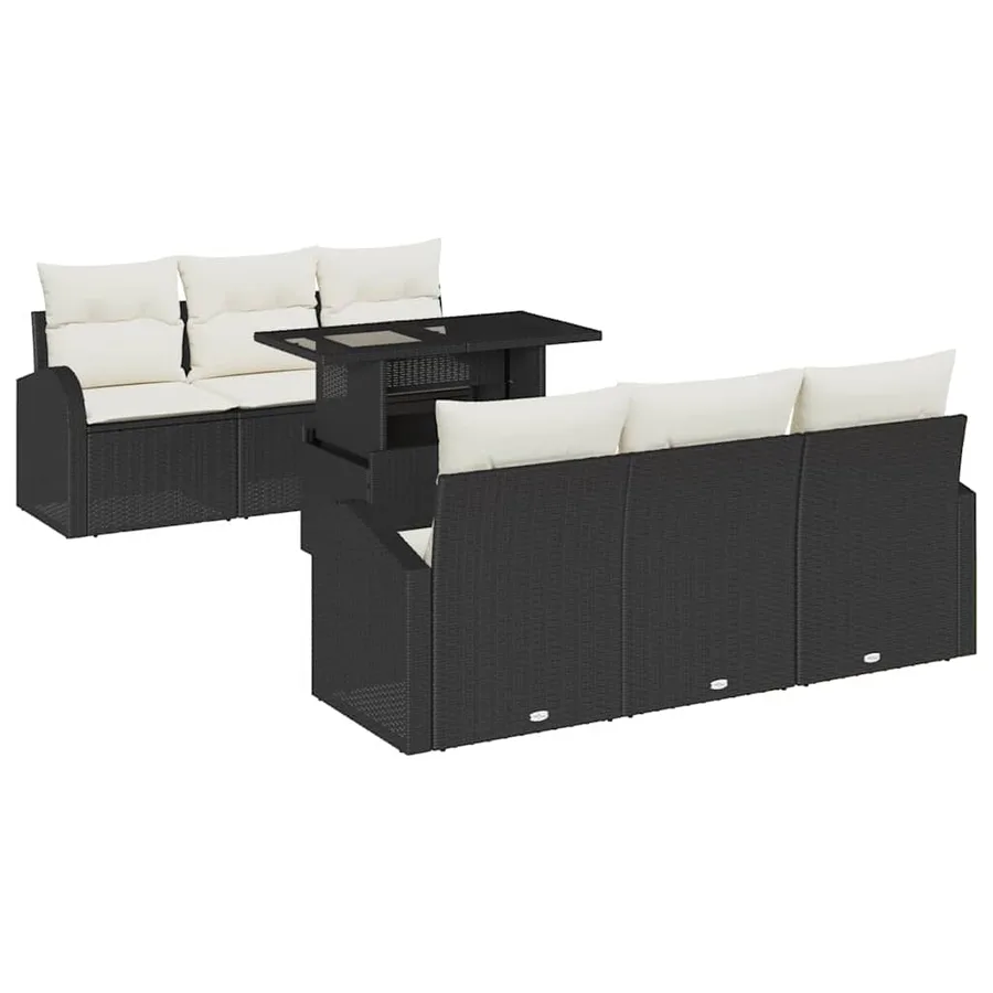 Ensemble de canapé de jardin 7 pcs Noir Poly Rattan - 2