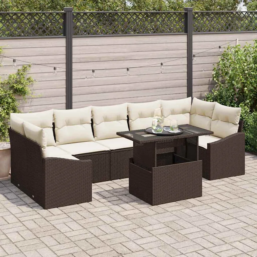 Ensemble de canapé de jardin 8 pcs Marron et crème polyrotin