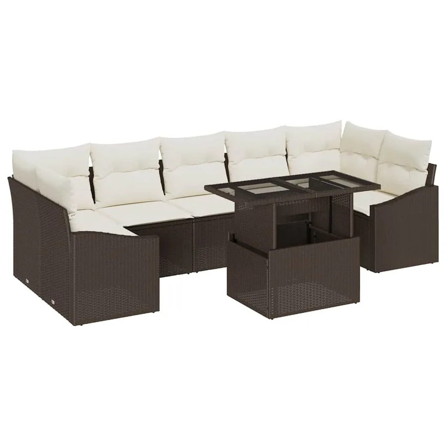 Ensemble de canapé de jardin 8 pcs Marron et crème polyrotin - 2