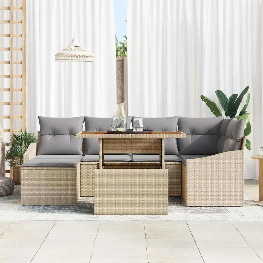 Ensemble de canapé de jardin 7 pcs Beige et gris - 3
