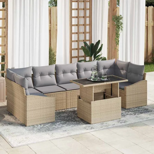 Ensemble de canapé de jardin 8 pcs beige et gris clair