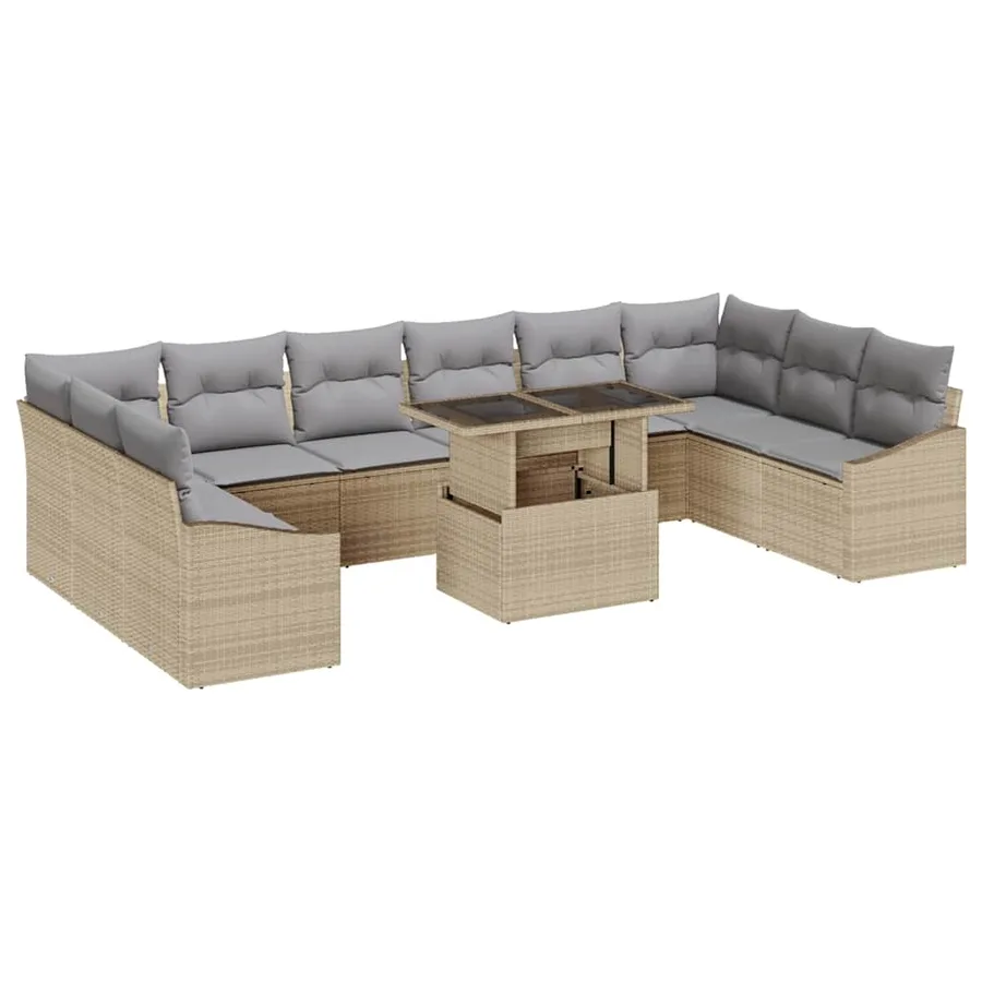 Ensemble de Canapés 11 pcs Beige et Gris clair polyrotin - 2