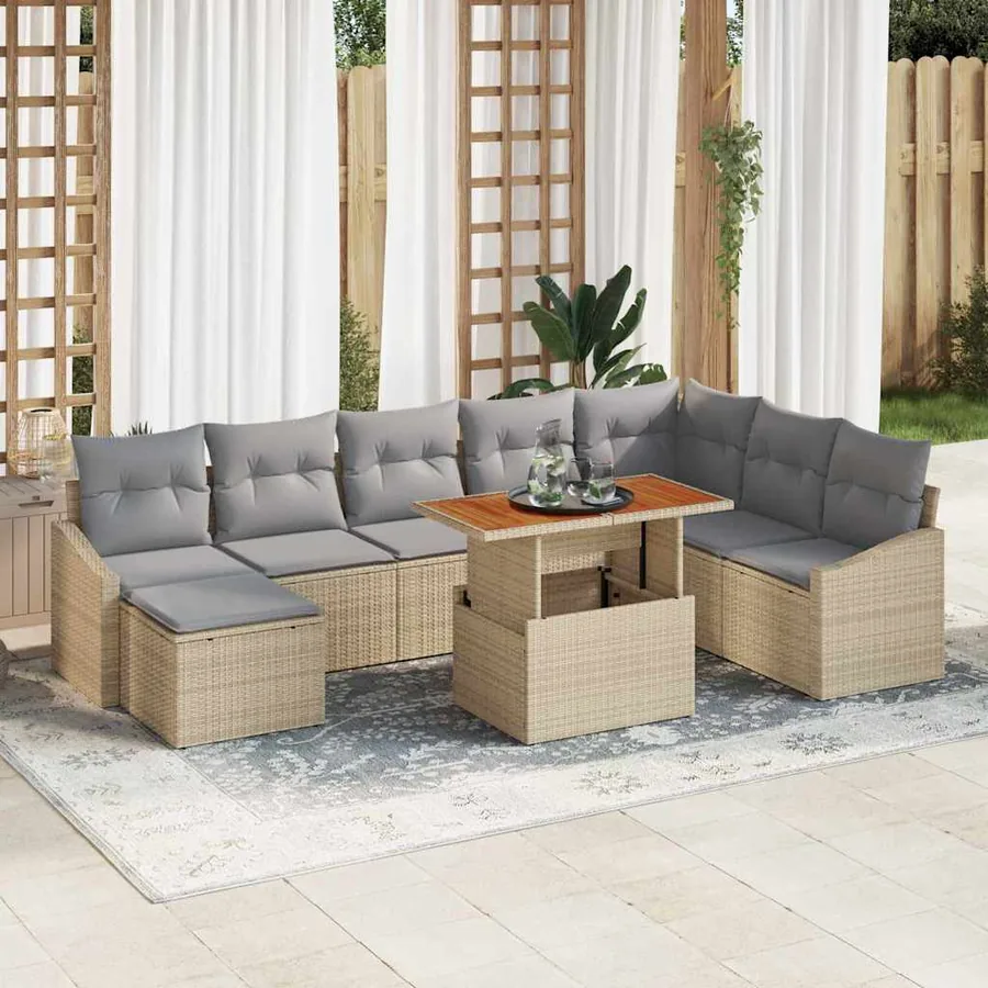 Ensemble de canapé de jardin 9 pcs Beige et gris