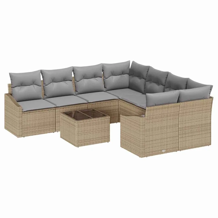 Ensemble de Canapés 9 pcs Beige et Gris clair polyrotin - 2