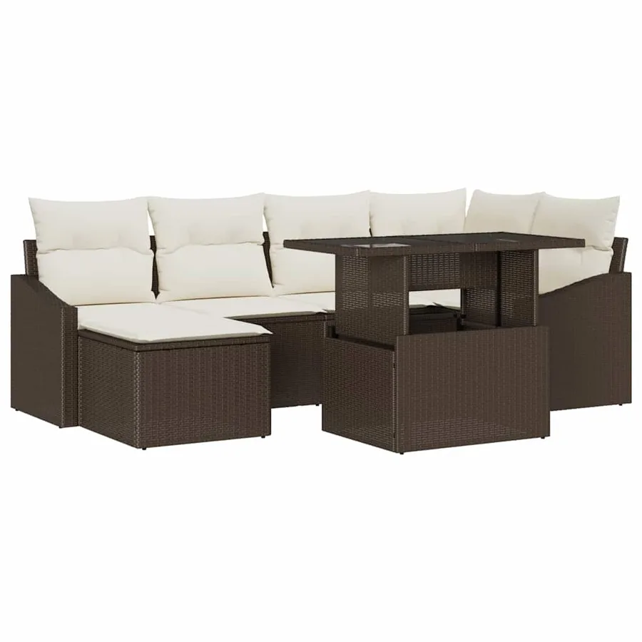 Ensemble de canapé de jardin avec coussin 7 pcs Marron et crème - 2